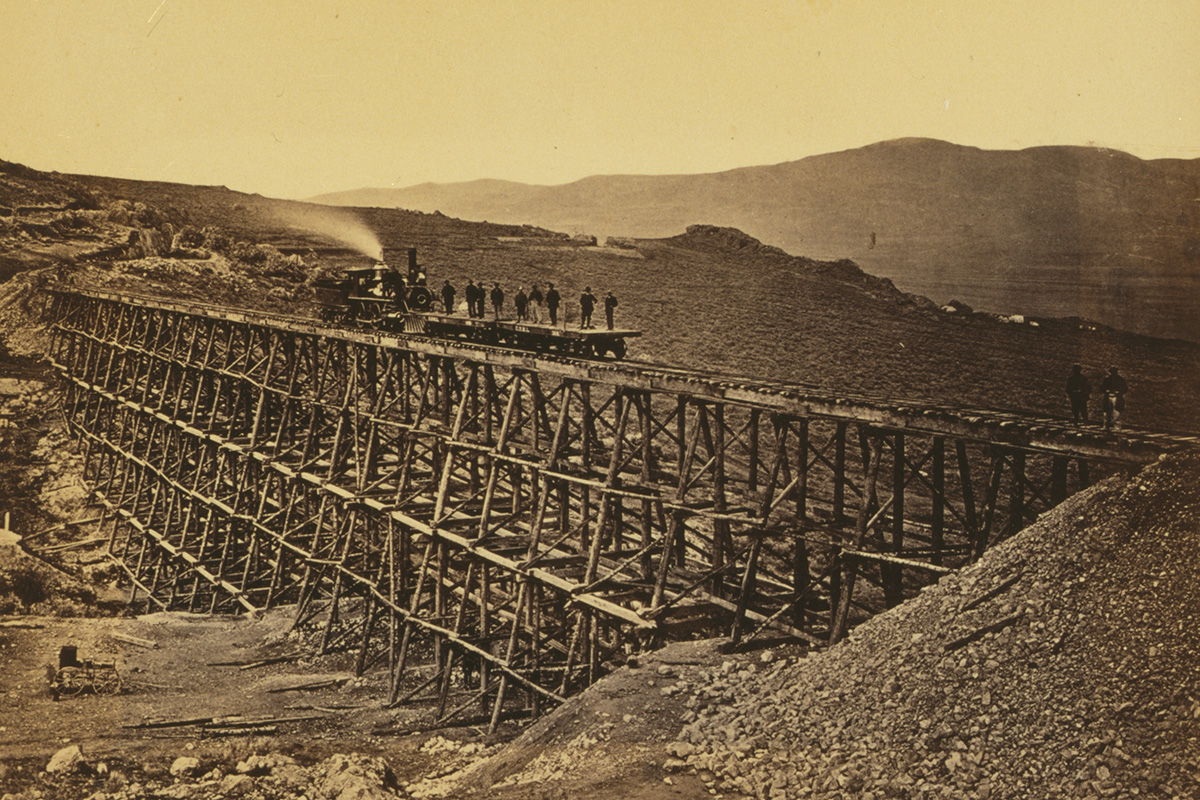 This photo by Andrew Russell, who was hired by the Union to document construction from Wyoming to Utah territory, was taken in Promontory Point, Utah, 1869