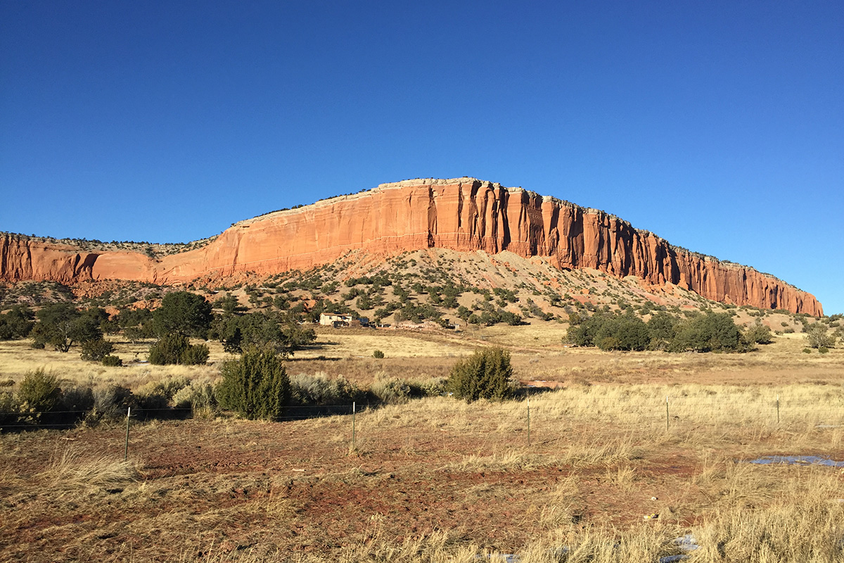 Located on the Navajo reservation between Thoreau and Crownpoint, New Mexico, this mesa is called Dził Látaa hozhóní, translated as “the top of the mountain is beautiful.” Photo by Amy Horowitz