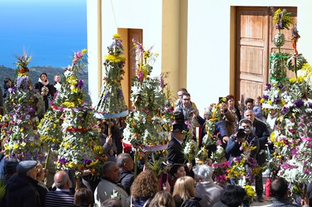 Blessing of the Papazze before the Palm Sunday procession on April 14, 2019, in Bova, Calabria, Italy