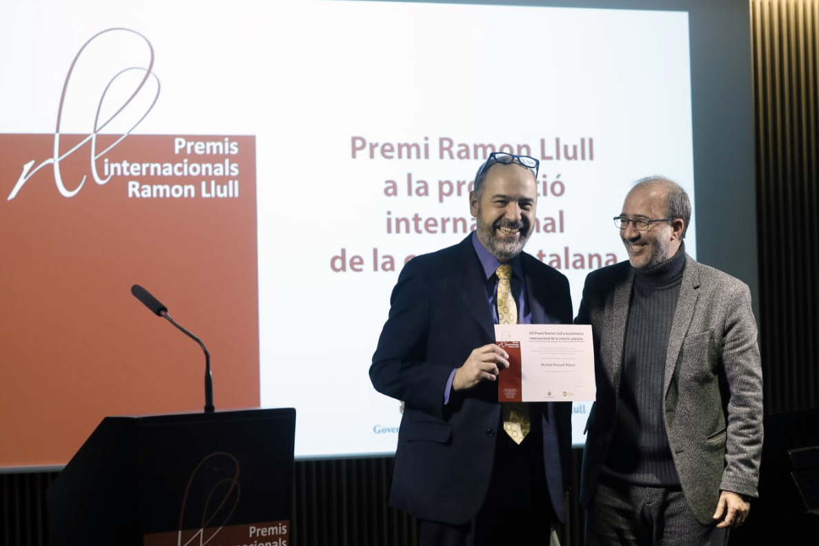 Michael Atwood Mason receives award from the Ramon Llull Foundation at the National Auditorium of Andorra, December 13, 2019. Photo courtesy of the Government of Andorra
