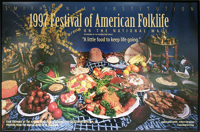 The poster from the 1997 Smithsonian Folklife Festival (then known as Festival of American Folklife) that hangs in the office kitchen. Photo by Elisa Hough