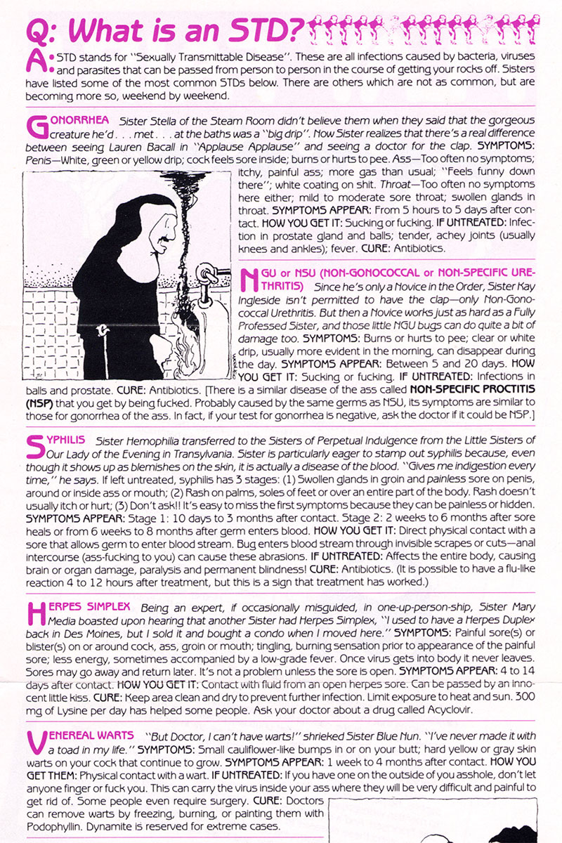 Interior of the newsletter with a question in hot pink text at top: What is an STD?