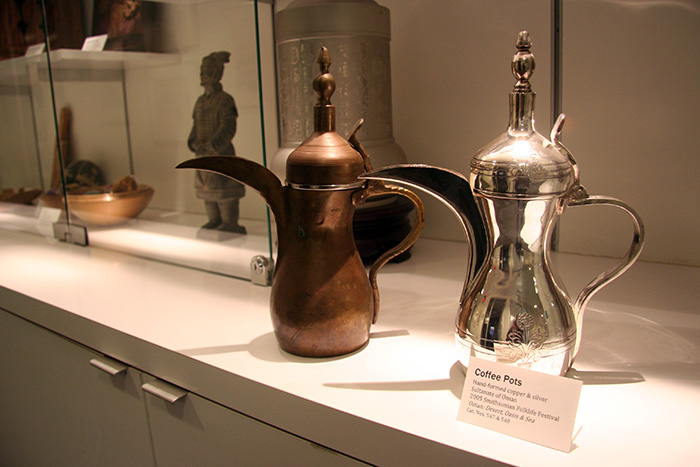 The Omani coffee pots on display in the Center for Folklife and Cultural Heritage. Photo by Elisa Hough