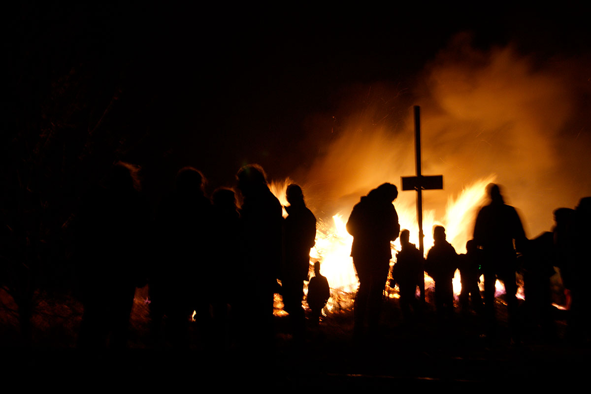Paadersdäi bonfire in Risum-Lindholm, North Frisia, Germany