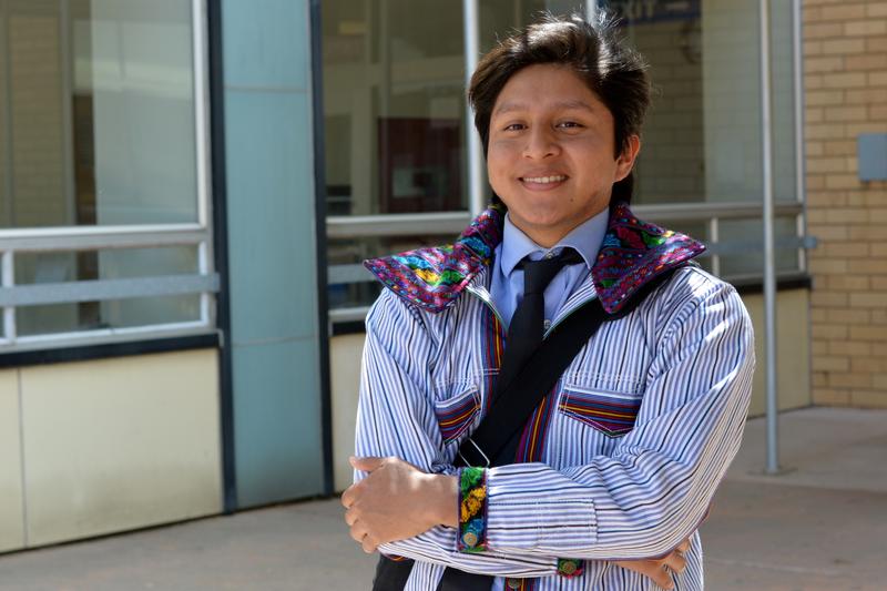 At the Superior Court of Richmond, Oswaldo Martín wears a camisa traditional to his hometown in Todos Santos Cuchumatan, Guatemala