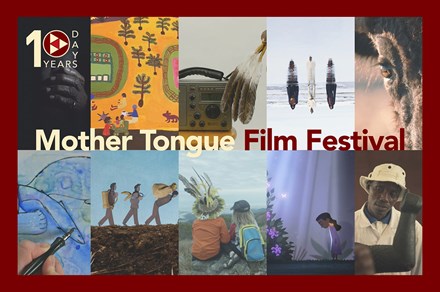 A five by two grid showing ten film stills. In the top left corner, the Mother Tongue Film Festival logo in red and cream colors. Text: Mother Tongue Film Festival.