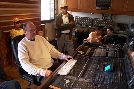 Pete Reiniger at the helm in the Jazzmania Studio control room in Caracas, Venezuela. Photo by Charlie Weber