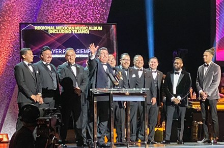 Mariachi Los Camperos accept the award for Best Regional Mexican Album at the GRAMMY Awards on January 26, 2020