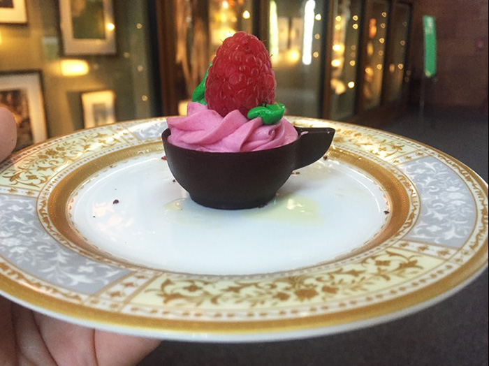 This raspberry mousse cup was one of many chocolate treats at the “Healing High Tea.”