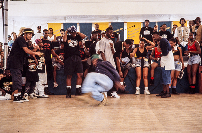 Break dancing at the 1993 Folklife Festival. Photo by Nicholas Parrella, Ralph Rinzler Folklife Archives