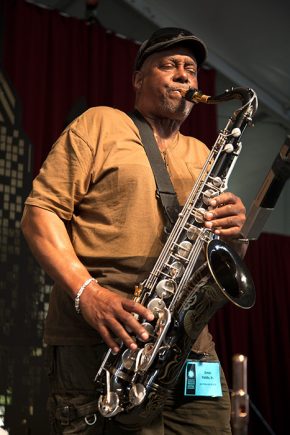 Saxophonist Ernie Fields, Jr., with the New JBs, an iteration of James Brown's backing band. Photo by Dan Payn, Ralph Rinzler Folklife Archives